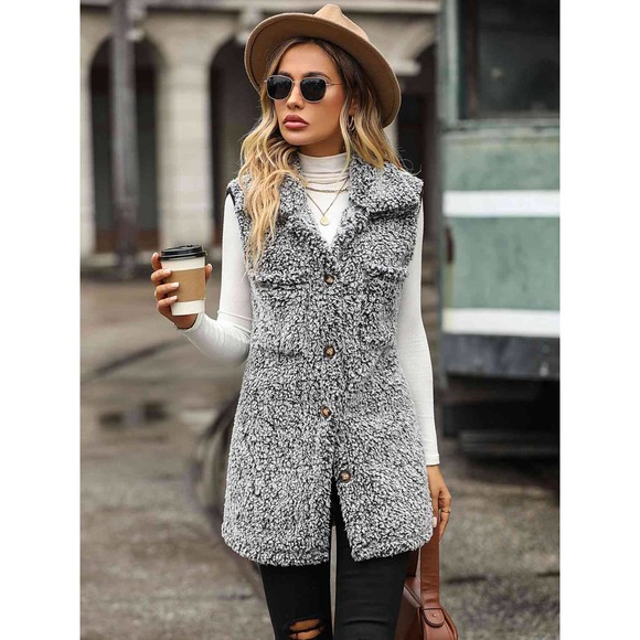 Longline Teddy Vest Jacket - Picture 6 of 11